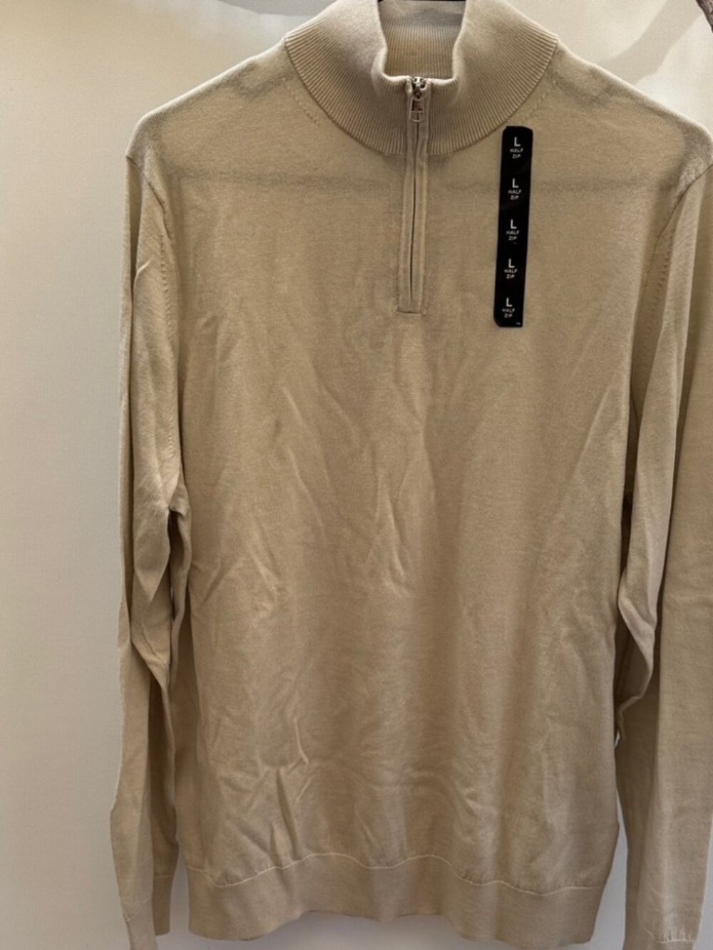 Autograph Merino Wool Men's Light Tan Zip-Up Sweater